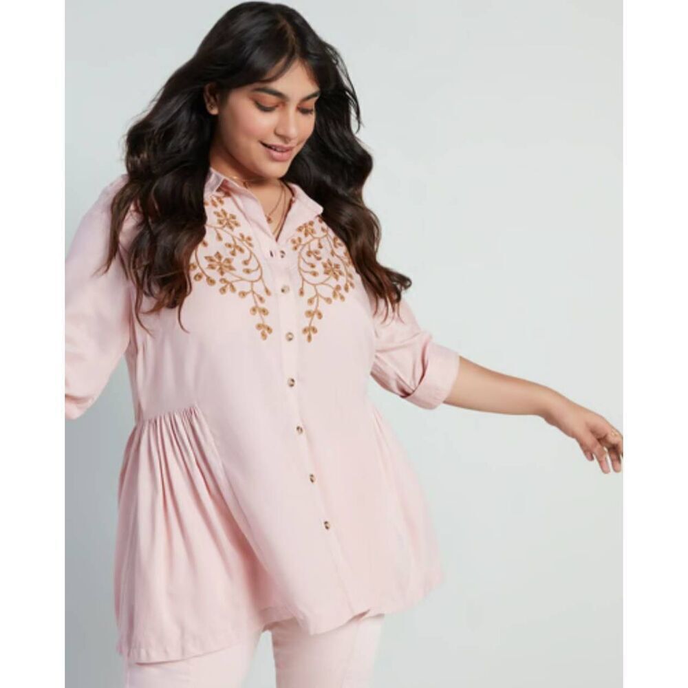 GIA Plus Size PEASANT STYLE FLOWY BOHO CHIC BLOUSE Floral top EMBROIDERED XXL